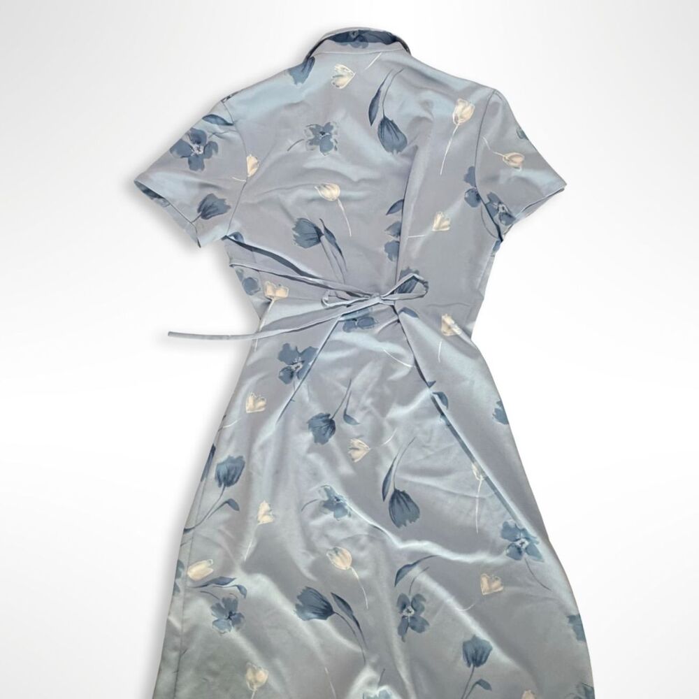 VTG 90s Button Collared Short Sleeve Blue Floral Maxi Dress, 12, Y2K Cottagecore - Picture 4 of 5